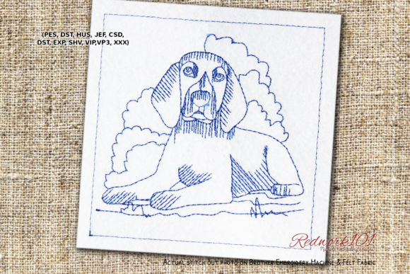 Review: Beagle Dog Sitting on Grass Redwork